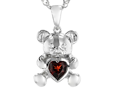Pre-Owned .45ct Heart Shape Vermelho Garnet(TM) Rhodium Over Silver Teddy Bear Children's Pendant Wi