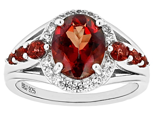 Pre-Owned 2.32ct Oval Red Labradorite, 0.97ctw Vermelho Garnet™ And White Zircon Rhodium Over Silver - Size 6