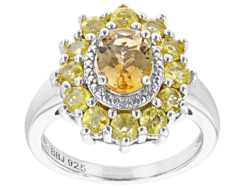 Pre-Owned 0.85ct Citrine With 1.68ctw Yellow Sapphire & 0.01ctw White Diamond Accent Rhodium Over Si - Size 8
