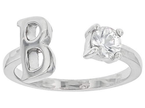 Pre-Owned 0.33ct Round White Zircon Rhodium Over Sterling Silver "B" Ring - Size 8