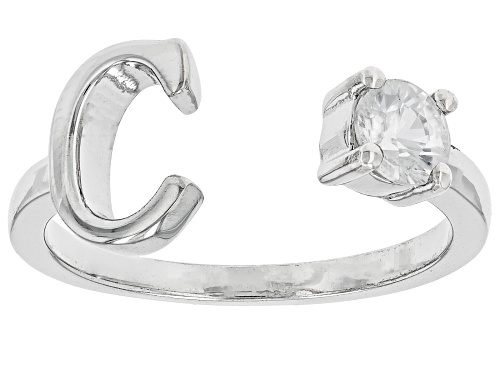 Pre-Owned 0.33ct Round White Zircon Rhodium Over Sterling Silver "C" Ring - Size 7