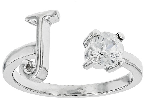 Pre-Owned 0.33ct Round White Zircon Rhodium Over Sterling Silver "J" Ring - Size 7