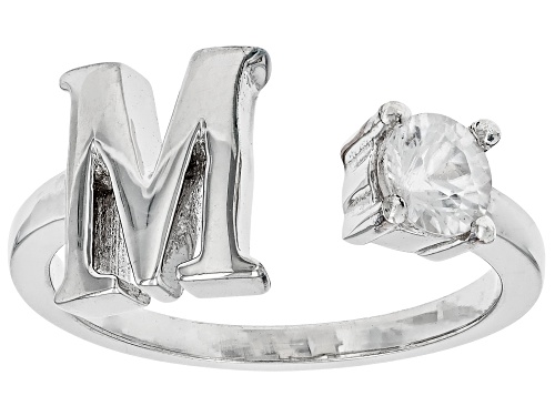Pre-Owned 0.33ct Round White Zircon Rhodium Over Sterling Silver "M" Ring - Size 9