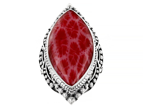 Pre-Owned Artisan Collection of Bali™ 27x15mm Red Coral Sterling Silver Solitaire Ring - Size 9