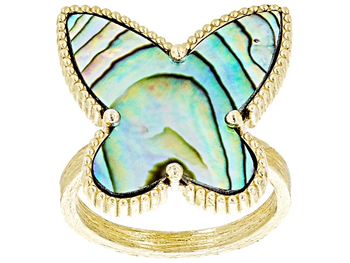 Pre-Owned Artisan Collection of Turkey™ Abalone Shell 18k Yellow Gold Over Sterling Silver Butterfly - Size 7