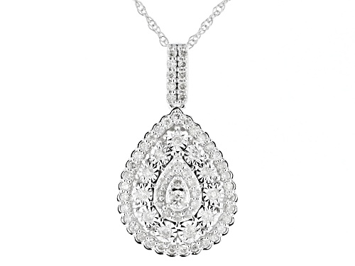 Pre-Owned 0.45ctw Round White Diamond 10k White Gold Cluster Teardrop Pendant With 18" Rope Chain