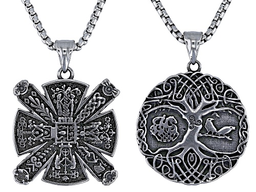 Pre-Owned Artisan Collection of Ireland™ Stainless Steel Reversible "Tree of Life" Set of 2 Pendant