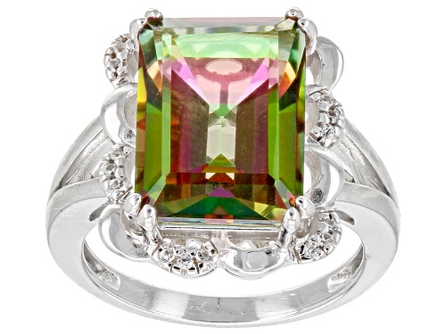 Pre-Owned 6.12ct Sweet Tart™ Quartz with 0.09ctw Zircon Rhodium Over Silver Ring - Size 6