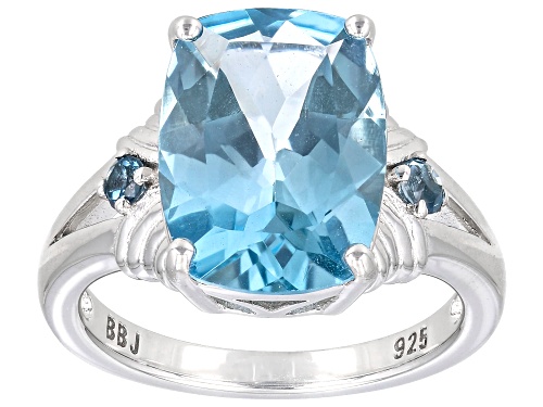Pre-Owned 4.08ct Cushion Glacier Topaz™ With .03ctw London Blue Topaz Rhodium Over Sterling Silver R - Size 8