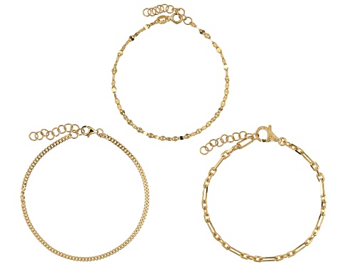 Pre-Owned 18k Yellow Gold Over Sterling Silver Bracelets Set of 3 - Size 7