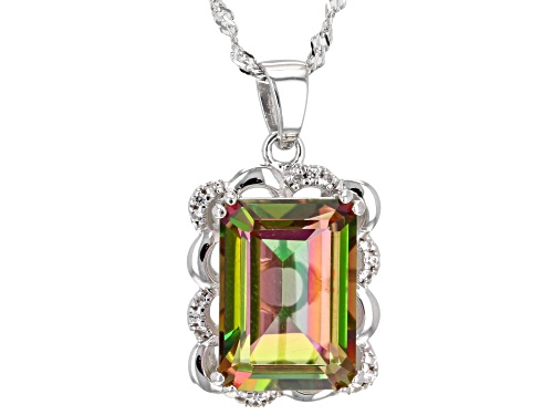 Pre-Owned 6.12ct Sweet Tart™ Quartz With .09ctw Zircon Rhodium Over Silver Pendant/Chain