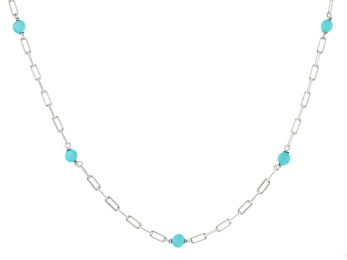 Pre-Owned 5mm Round Cabochon Sleeping Beauty Turquoise Rhodium Over Sterling Silver Paper Chip Neckl - Size 18