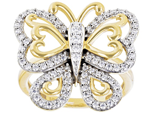 Pre-Owned MOISSANITE FIRE® .84CTW DEW ROUND 14K YELLOW GOLD OVER SILVER BUTTERFLY RING - Size 6