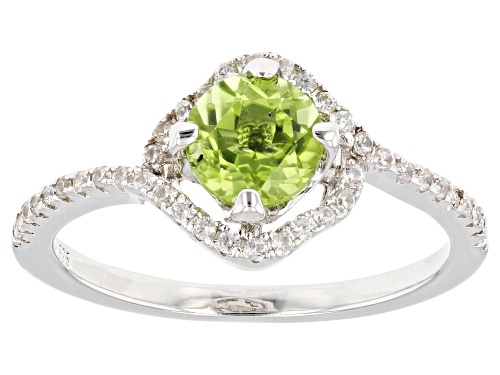 Pre-Owned 0.81ct Round Green Peridot with 0.32ctw White Zircon Rhodium Over Sterling Silver Ring - Size 10