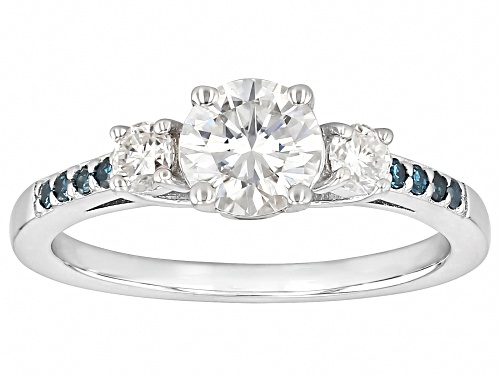 Pre-Owned MOISSANITE FIRE® 1.00CTW DEW ROUND BRILLIANT WITH BLUE DIAMOND PLATINEVE® RING - Size 9