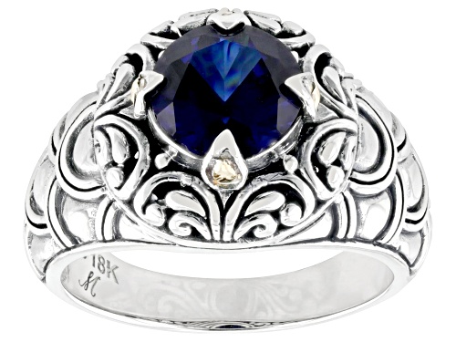 Pre-Owned Artisan Collection of Bali™ 1.70ct Lab Blue Sapphire Sterling Silver With 18K Gold Accent - Size 7