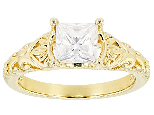 Pre-Owned MOISSANITE FIRE® 1.26CTW DEW PRINCESS CUT & ROUND BRILLIANT 14K YELLOW GOLD OVER SILVER RI - Size 5
