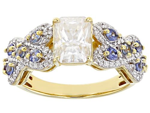 Pre-Owned MOISSANITE FIRE(R) 2.38CTW DEW AND BLUE SAPPHIRE 14K YELLOW GOLD OVER SILVER RING - Size 11