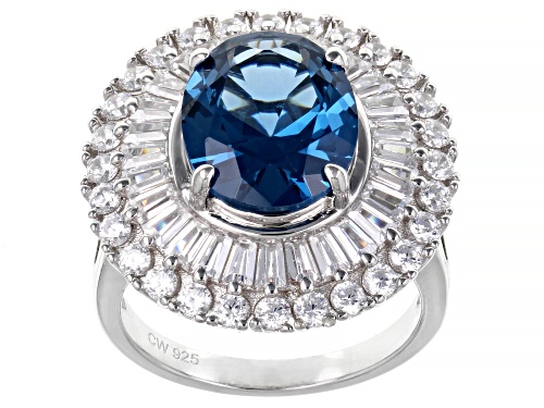 Pre-Owned Charles Winston for Bella Luce® Lab Blue Spinel & White Diamond Simulant Rhodium Over Silv - Size 11