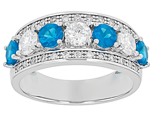 Pre-Owned MOISSANITE FIRE® .95CTW DEW ROUND WITH  ROUND NEON APATITE PLATINEVE® RING - Size 5