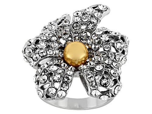 Pre-Owned Off Park ® Collection, White Crystal and Yellow Pearl Simulant Silver Tone Ring - Size 8
