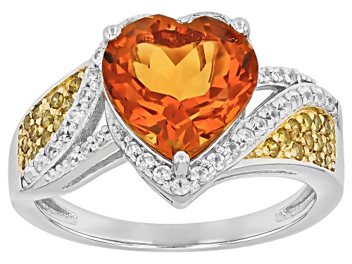 Pre-Owned 2.82ct Madeira Citrine with 0.16ctw Yellow Diamond & 0.38ctw White Zircon Rhodium Over Sil - Size 5