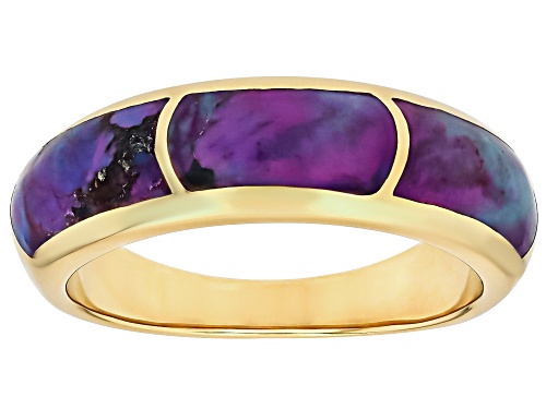 Pre-Owned Southwest Style by JTV™ Purple Turquoise 18K Gold Over Sterling Silver 3-Stone Inlay Ring - Size 8
