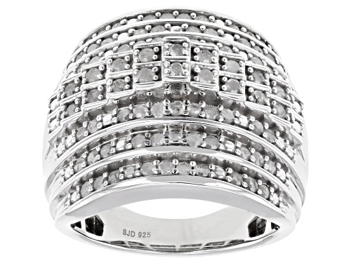Pre-Owned 0.95ctw Round White Diamond Rhodium Over Sterling Silver Wide Band Ring - Size 6