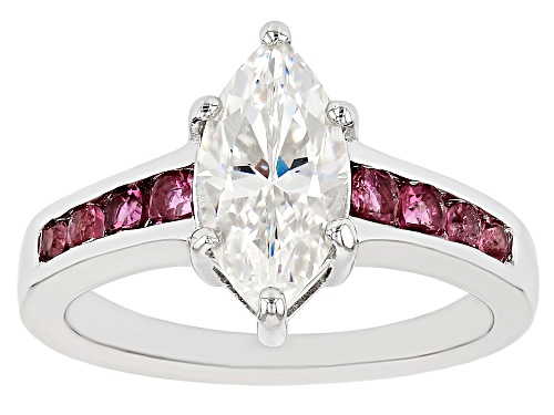 Pre-Owned 2.25CT MARQUISE CUT STRONTIUM TITANATE & 0.32CTW LAB BIXBITE RHODIUM OVER SILVER RING - Size 8