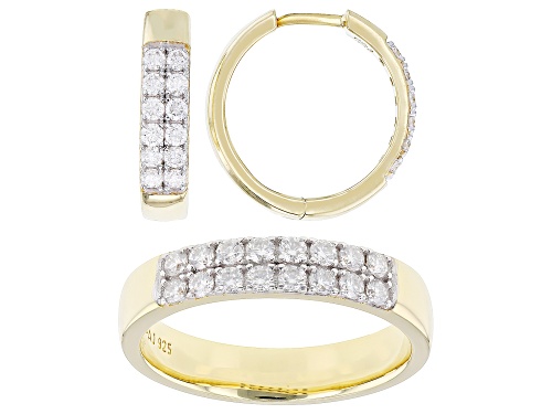 Pre-Owned MOISSANITE FIRE® 1.20CTW DEW 14K YELLOW GOLD OVER SILVER EARRINGS AND RING SET