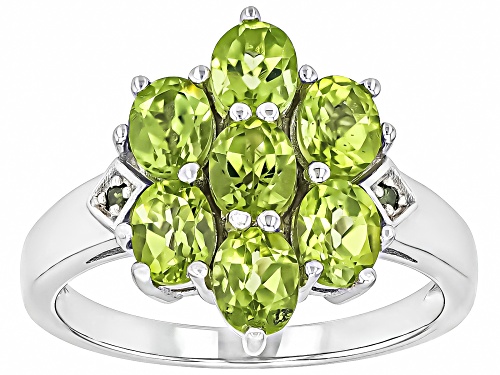 Pre-Owned 1.67ct Oval Manchurian Peridot™ With 0.01ctw Green Diamond Accent Rhodium Over Silver Ring - Size 8