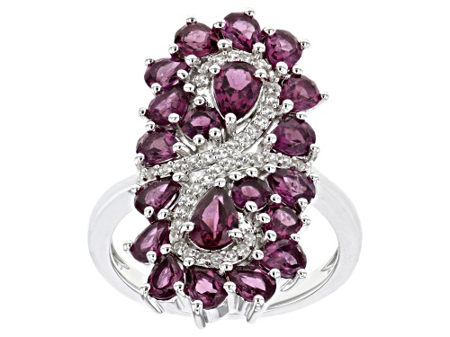 Pre-Owned 3.82ctw Mixed Shapes Raspberry Rhodolite With 0.17ctw White Zircon Rhodium Over Silver Rin - Size 6