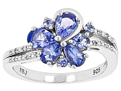 Pre-Owned 1.24ctw Mixed Shapes Tanzanite With 0.02ctw White Diamond Accent Rhodium Over Silver Ring - Size 10