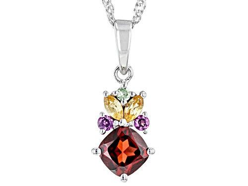 Pre-Owned 1.08ct Vermelho Garnet™ With .28ctw Multi-Gemstone Rhodium Over Sterling Silver Pendant Wi