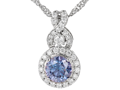 Pre-Owned MOISSANITE FIRE(R) & BLUE MOISSANITE 1.13CTW DEW ROUND PLATINEVE(R) PENDANT AND SINGAPORE