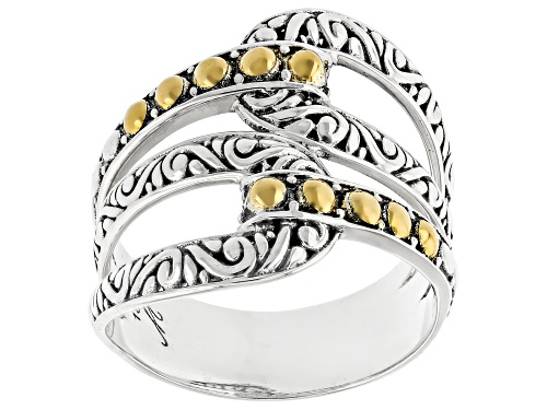 Pre-Owned Artisan Collection of Bali™ Sterling Silver With 18K Gold Accents Multi-Row Ring - Size 8