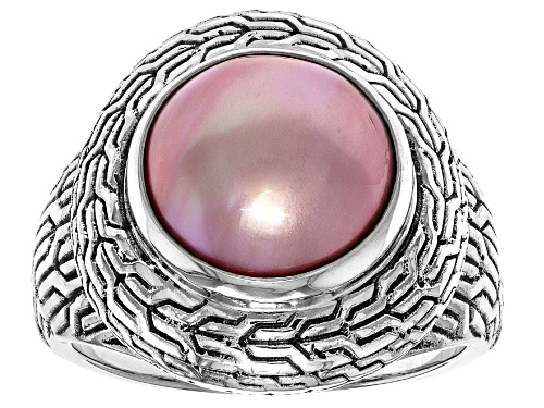 Pre-Owned Artisan Collection of Bali™ 10.5-11.5mm Cultured Pink Mabe Pearl Sterling Silver Ring - Size 9