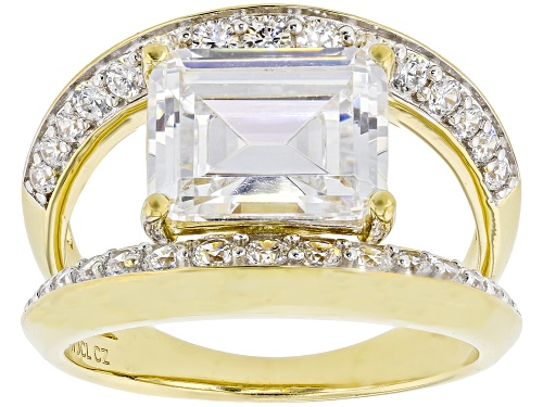 Pre-Owned Bella Luce® 7.02ctw White Diamond Simulant 14k Yellow Gold Over Silver Emerald Cut Ring(4. - Size 9