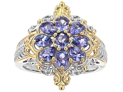 Pre-Owned 1.36ctw Tanzanite Rhodium And 18k Yellow Gold Over Sterling Silver Two-Tone Ring - Size 6