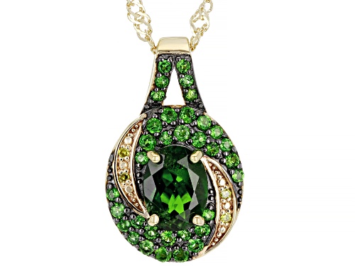Pre-Owned 1.43ctw Chrome Diopside With 0.02ctw Yellow Diamond 18K Yellow Gold Over Silver Pendant Wi