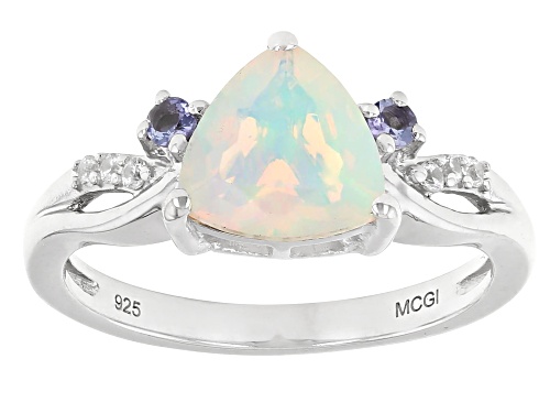 Pre-Owned .79ct Ethiopian Opal with .05ctw Tanzanite & .06ctw White Zircon Rhodium Over Sterling Sil - Size 9