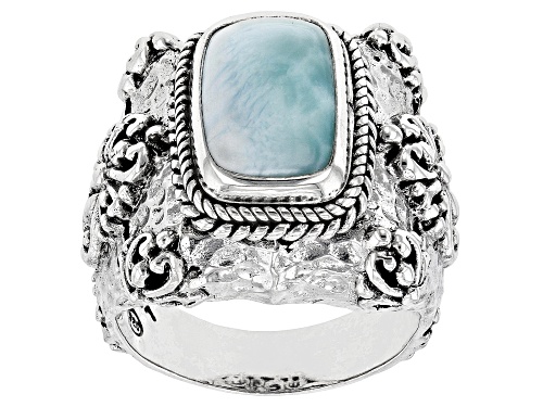 Pre-Owned Artisan Collection of Bali™ 12x8mm Larimar Silver Hammered Ring - Size 9