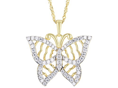 Pre-Owned MOISSANITE FIRE® 1.10CTW DEW ROUND 14K YELLOW GOLD OVER SILVER BUTTERFLY PENDANT & SINGAPO