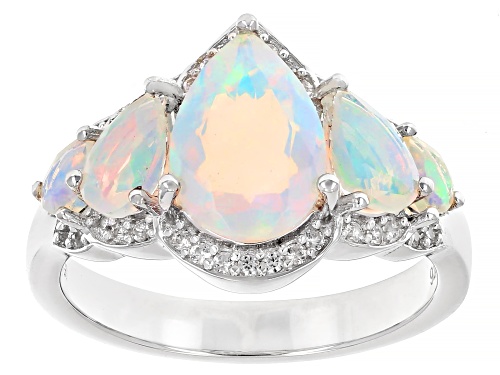 Pre-Owned 1.59ctw Ethiopian Opal with 0.12ctw White Zircon Rhodium Over Sterling Silver Ring - Size 9