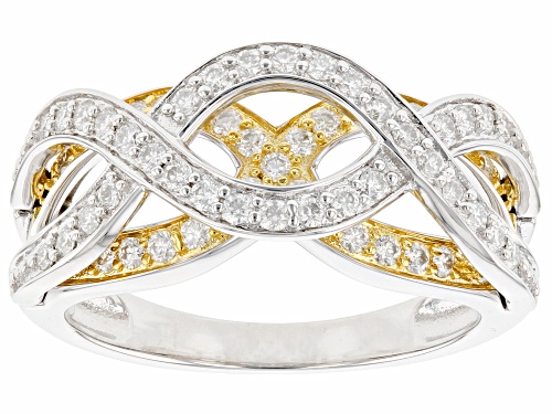 Pre-Owned MOISSANITE FIRE(R) .63CTW DEW ROUND  PLATINEIVE(R) AND 14K YELLOW GOLD OVER SILVER RING - Size 5
