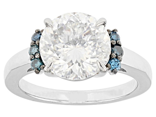 Pre-Owned MOISSANITE FIRE(R) 4.15CT DEW ROUND PORTUGUESE CUT & ROUND BLUE DIAMOND PLATINEVE(R) RING - Size 5