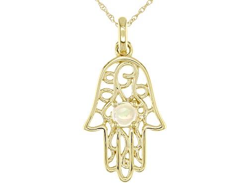 Pre-Owned 0.17ct Round Ethiopian Opal 10k Yellow Gold "Hamsa" Pendant With Chain