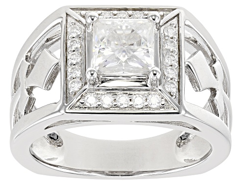 Pre-Owned MOISSANITE FIRE(R) 2.10CTW DEW SQUARE BRILLIANT CUT AND ROUND PLATINEVE(R) MENS RING - Size 12