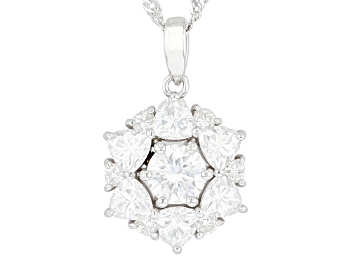 Pre-Owned MOISSANITE FIRE(R) 2.90CTW DEW ROUND BRILLIANT & TRILLION CUT PLATINEVE(R) PENDANT & CH
