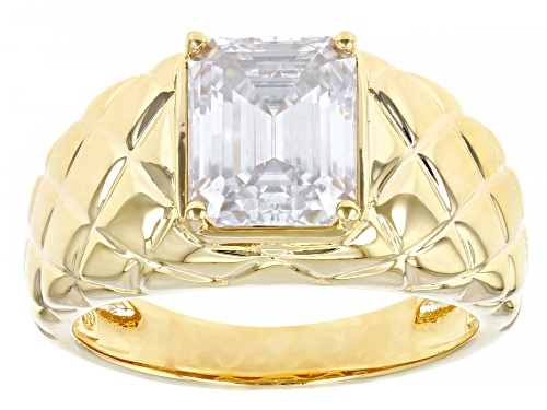 Pre-Owned MOISSANITE FIRE(R) 3.55CT DEW OCTAGONAL EMERALD CUT 14K YELLOW GOLD OVER SILVER MEN'S RING - Size 11